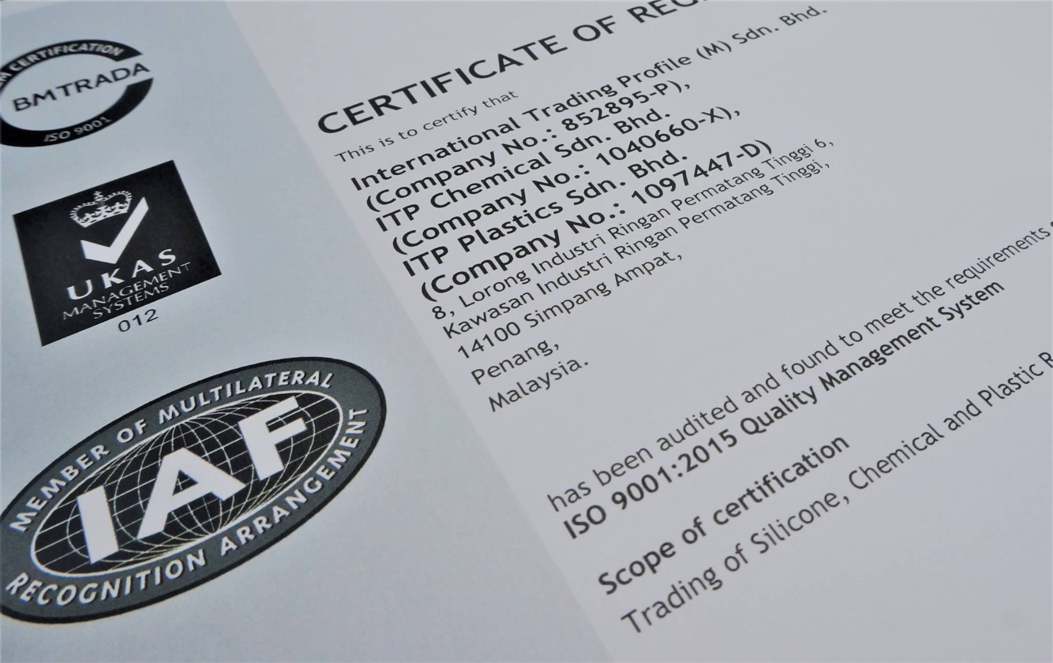 ISO 9001:2015 and ISO 14001:2015 Certificate Announcement